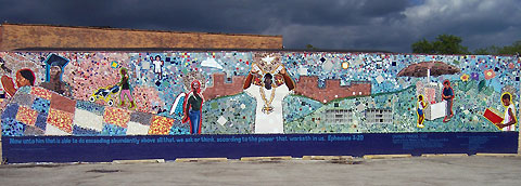 Changemakers , 2005, Acrylic on panels, Bricolage/Mosiac Central Park &amp; Ogden (15x75 ft)