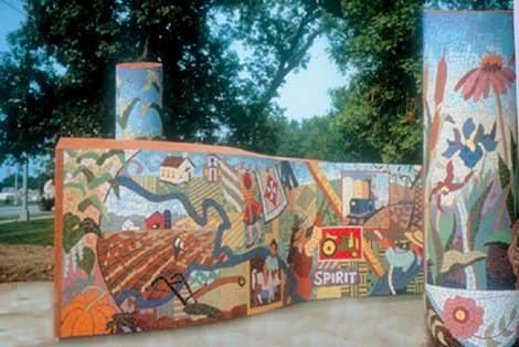 The Gathering: of Time, of Land, of Many Hands,  2000, ceramic mosaic on concrete form, by John Pitman Weber and Nina Smoot-Cain.