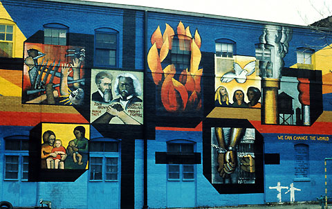 The Wall of Choices , one of Chicago Public Art Group’s earliest murals by co-founder John Pitman Weber